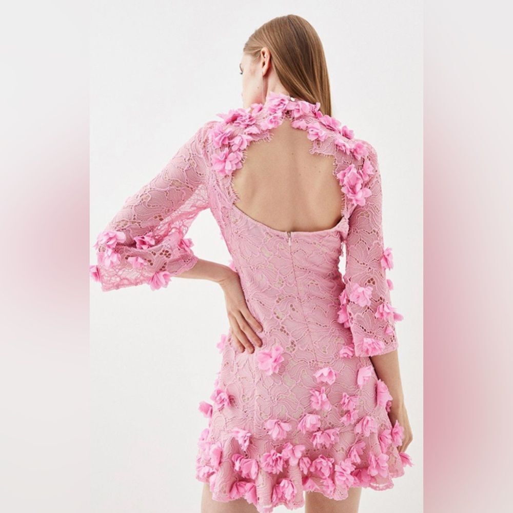 Karen Millen pink lace appliqué mini dress, US6 - Picture 6 of 16